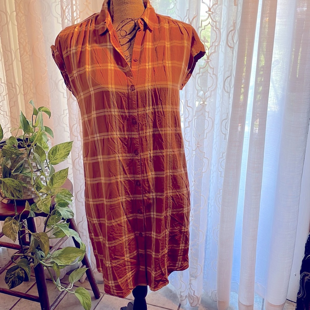 Old Navy Mustard Yellow Plaid Button Up Shirt Dress Small